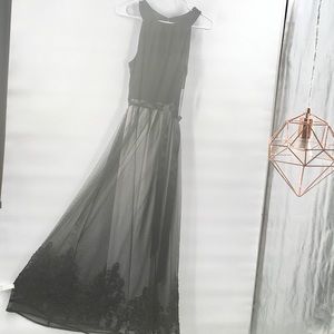 NWT SL Fash Black Lace Gray Lined Maxi Dress 10